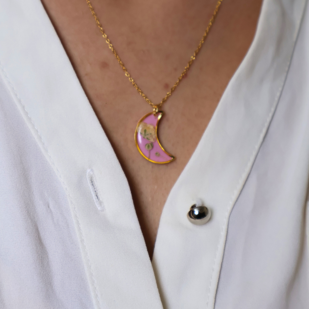 Crescent Moon Pink Necklace