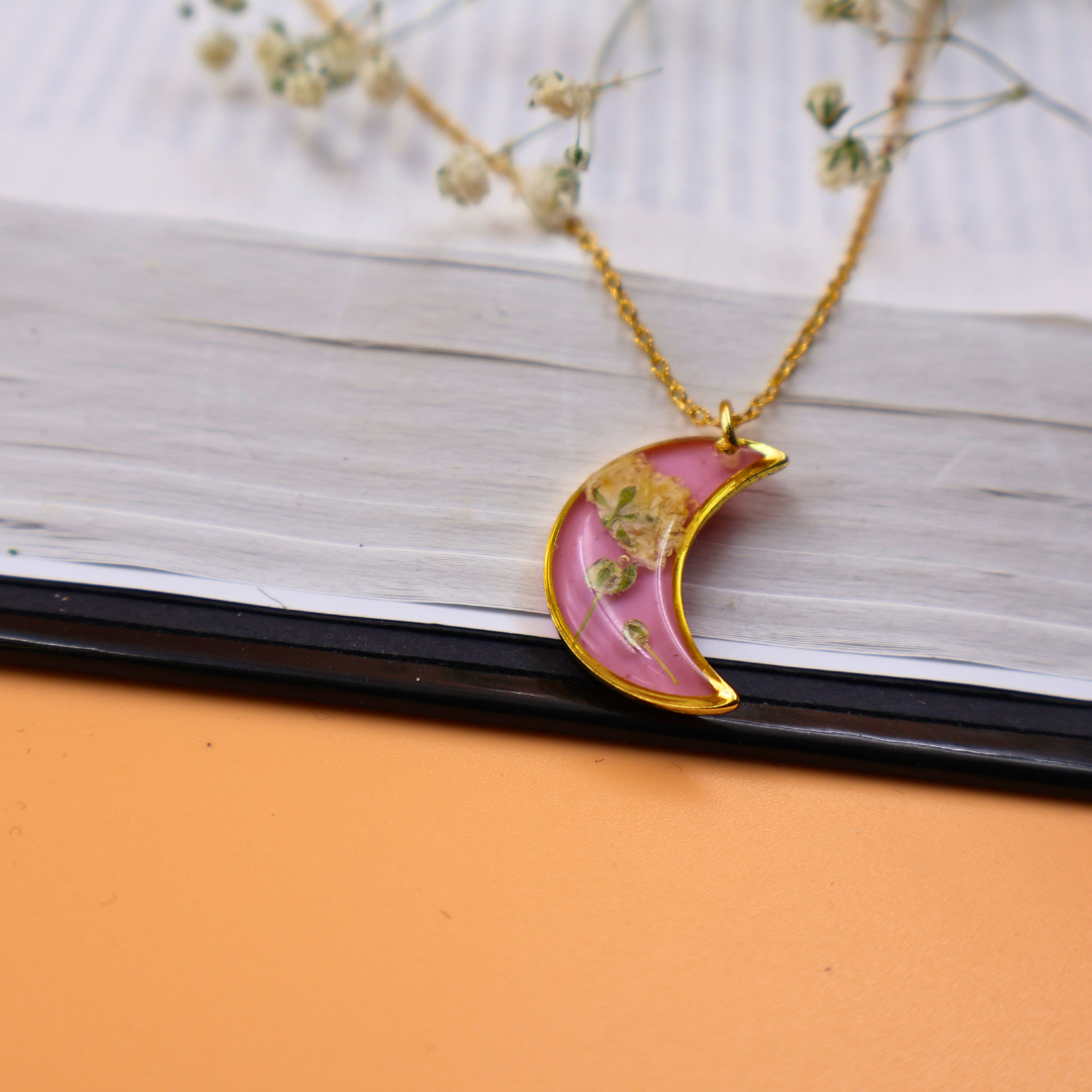 Crescent Moon Pink Necklace