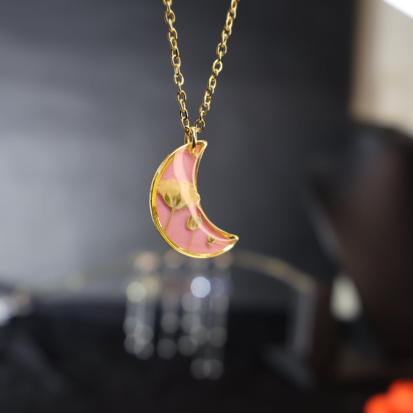 Crescent Moon Pink Necklace