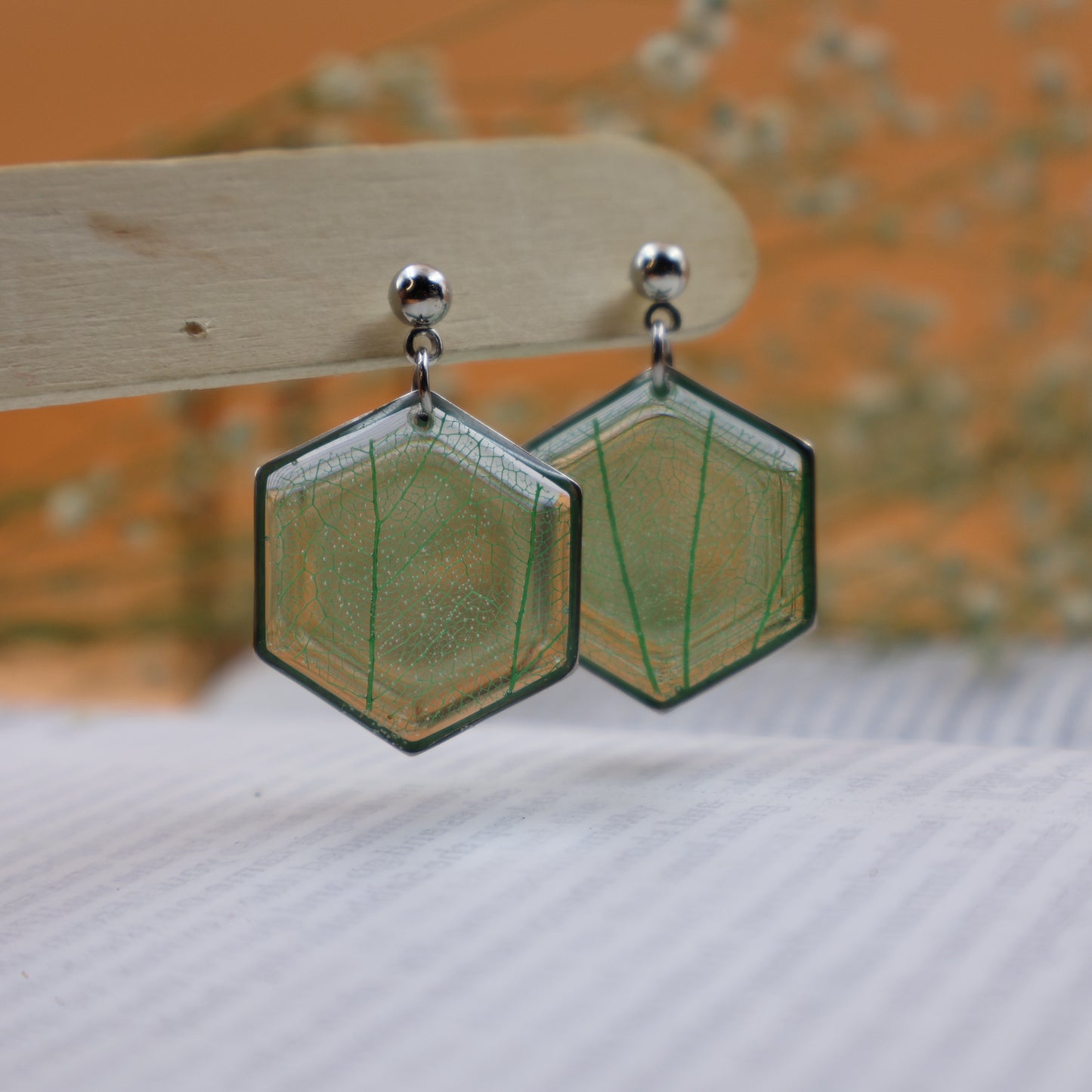 Green petal earrings