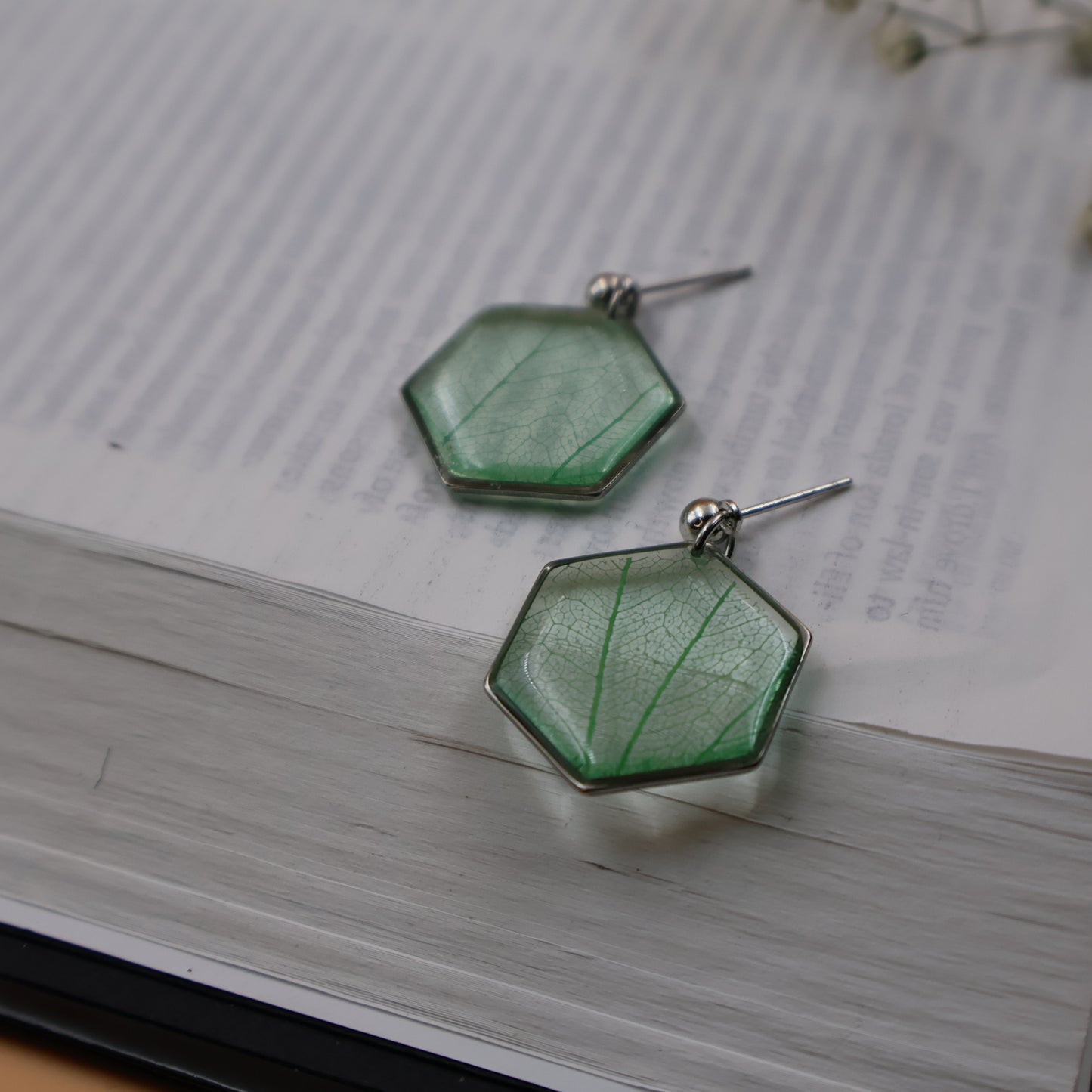 Green petal earrings